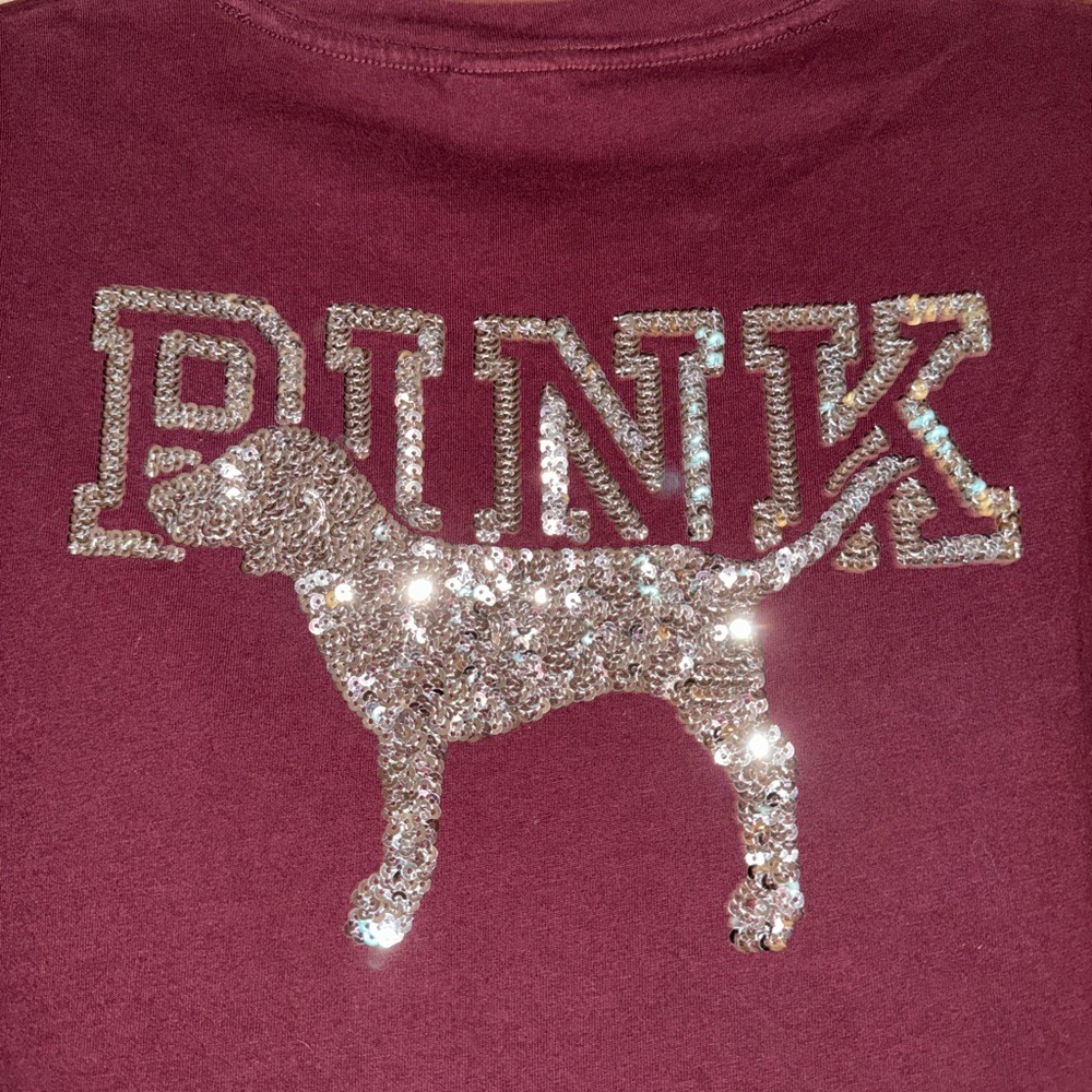 Victoria's Secret PINK Campus Short Sleeve Tee Russian Ruby Shine XS - Picture 6 of 7
